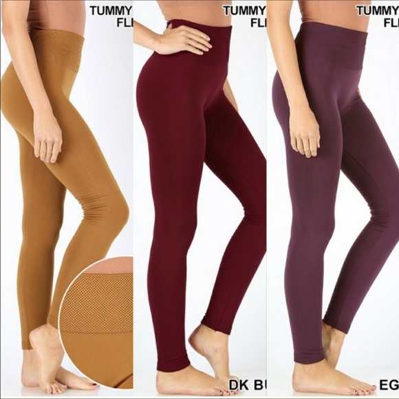 Zenana Outfitters Pants - FLEECE LINED TUMMY CONTROL TIGHTS — COFFEE